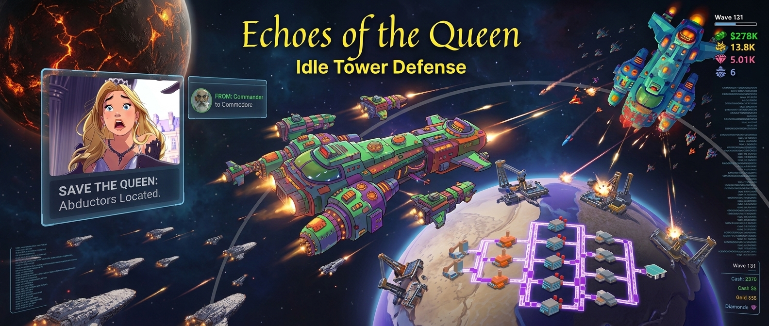 Echoes of the Queen key art: spaceships defending a planet
